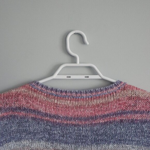 Northern Reflections Women's Sz L Multicolored Crew Striped‎ Crochet Tee Shirt - Picture 6 of 10